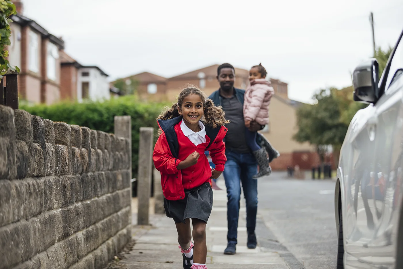 Dad and daughter on the school run