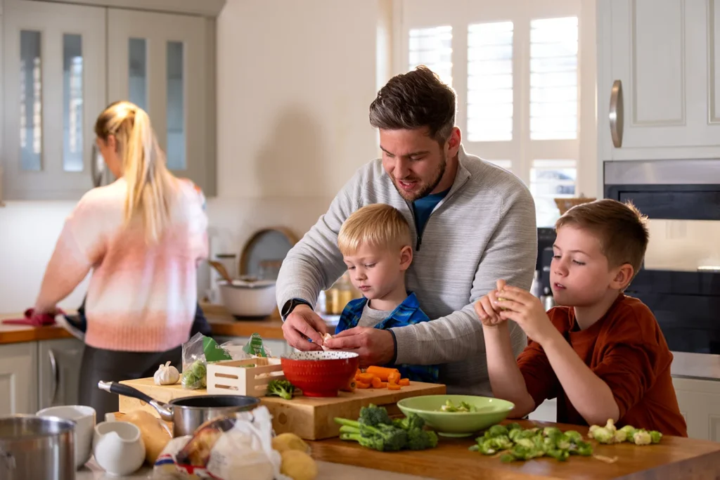 Family preparing a meal together